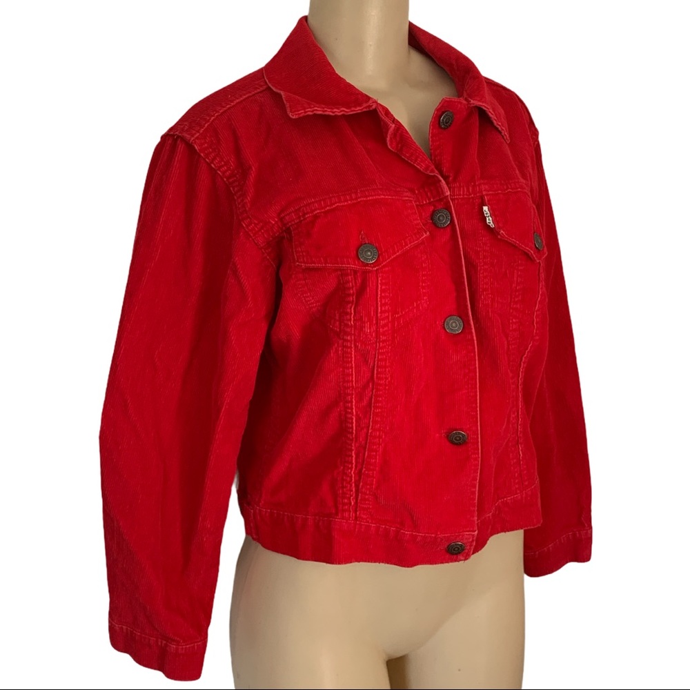 VTG RARE 1980’s-90’s Levi’s Poppy Red Corduroy Trucker Jacket Button Up Coat